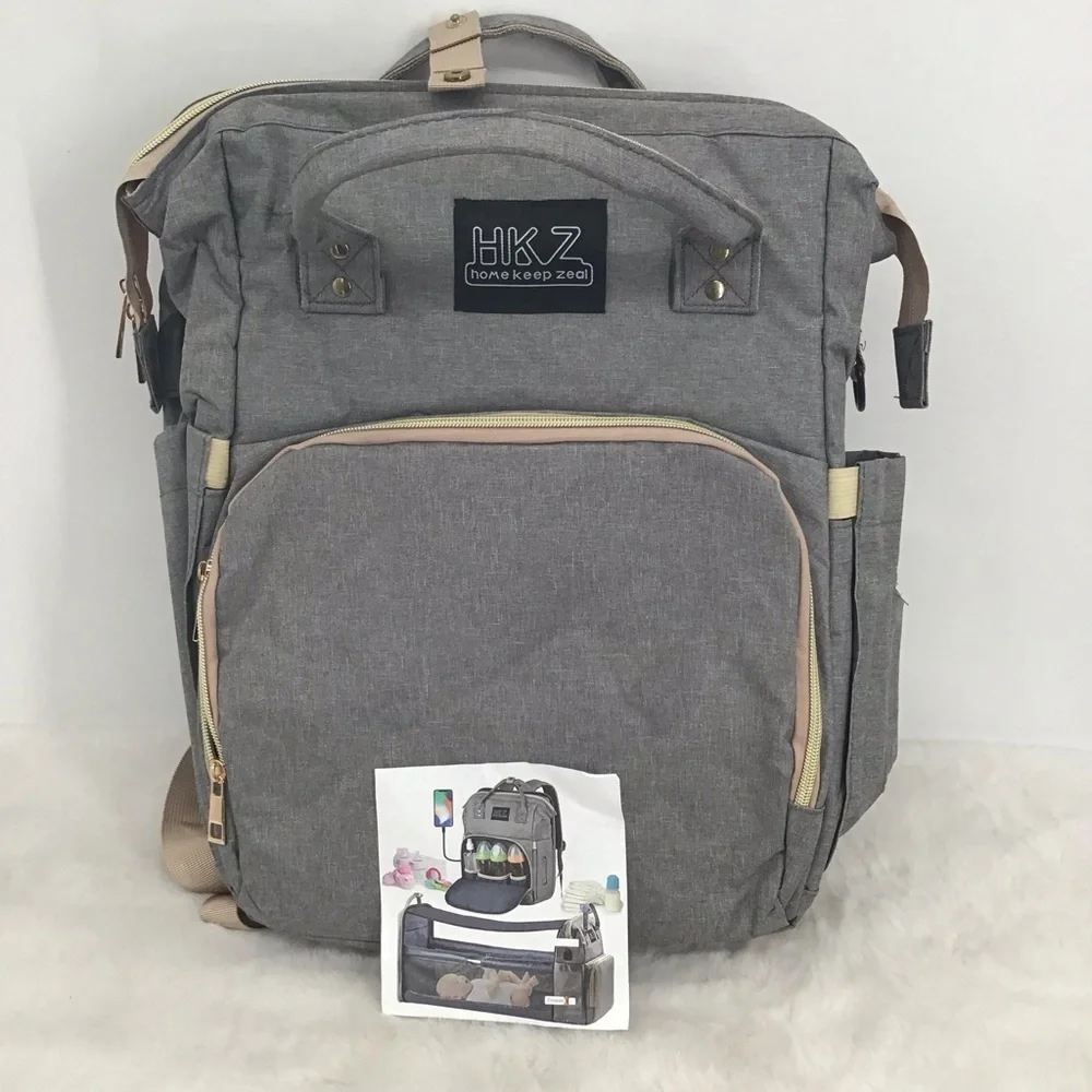 HKZ Home Keep Zeal Nylon Baby Diaper Bag/Backpack Foldable Crib Storage Travel